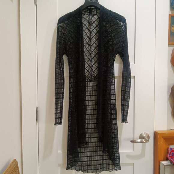 Elana Kattan DOLCEVITA 416 Sheer Window Pane Lace Mid Length Duster Black - Picture 1 of 8